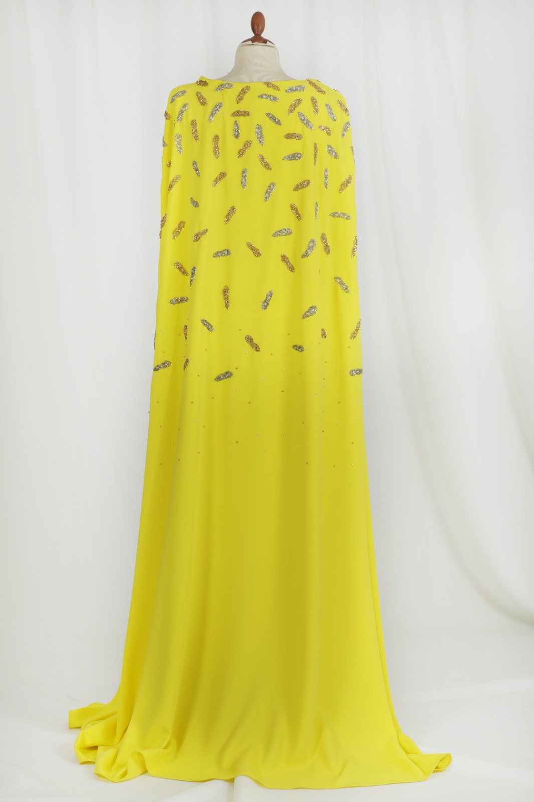 Canary Yellow Cape Sleeve Evening Dress - Image 4