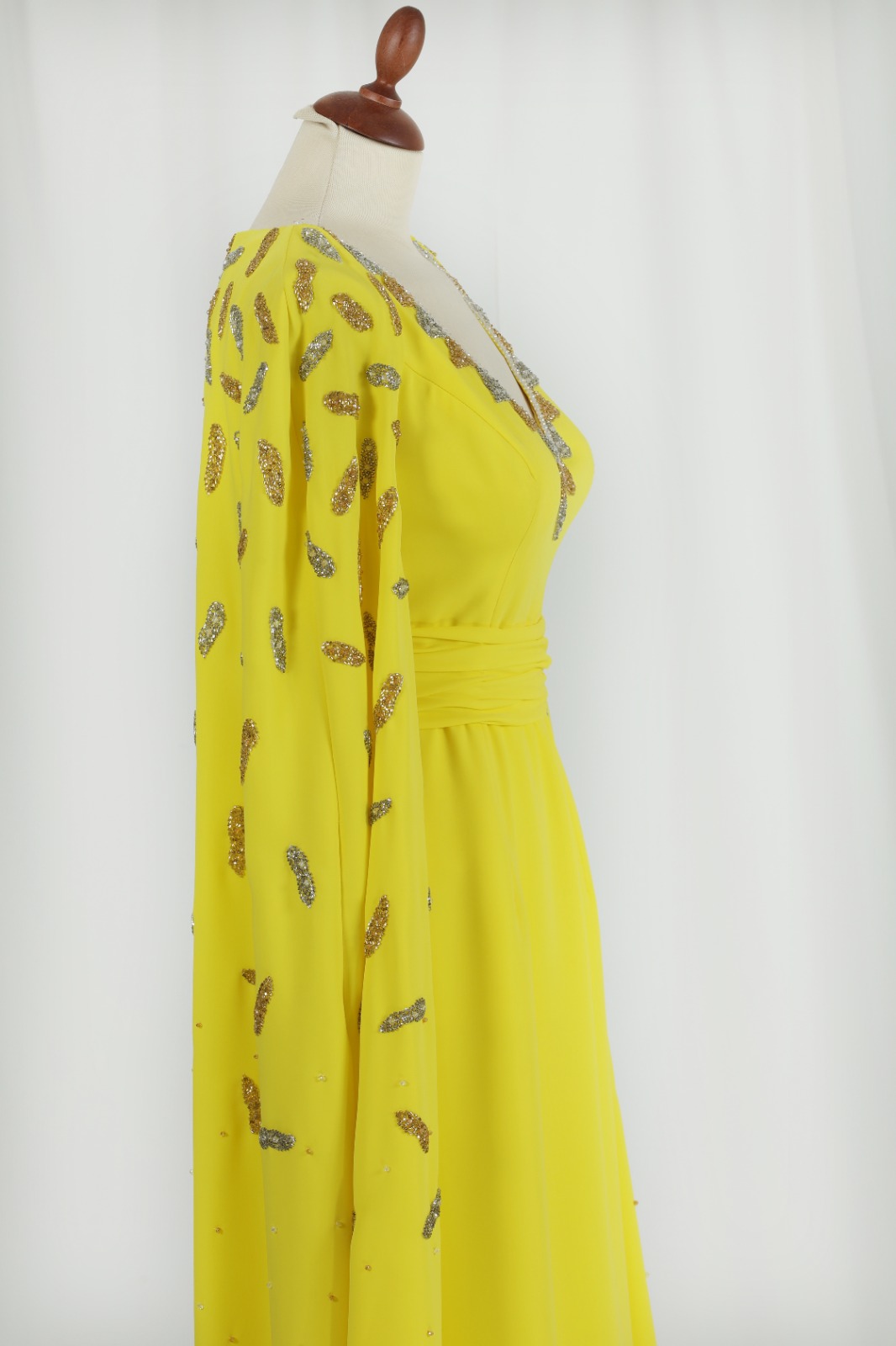 Canary Yellow Cape Sleeve Evening Dress - Image 5