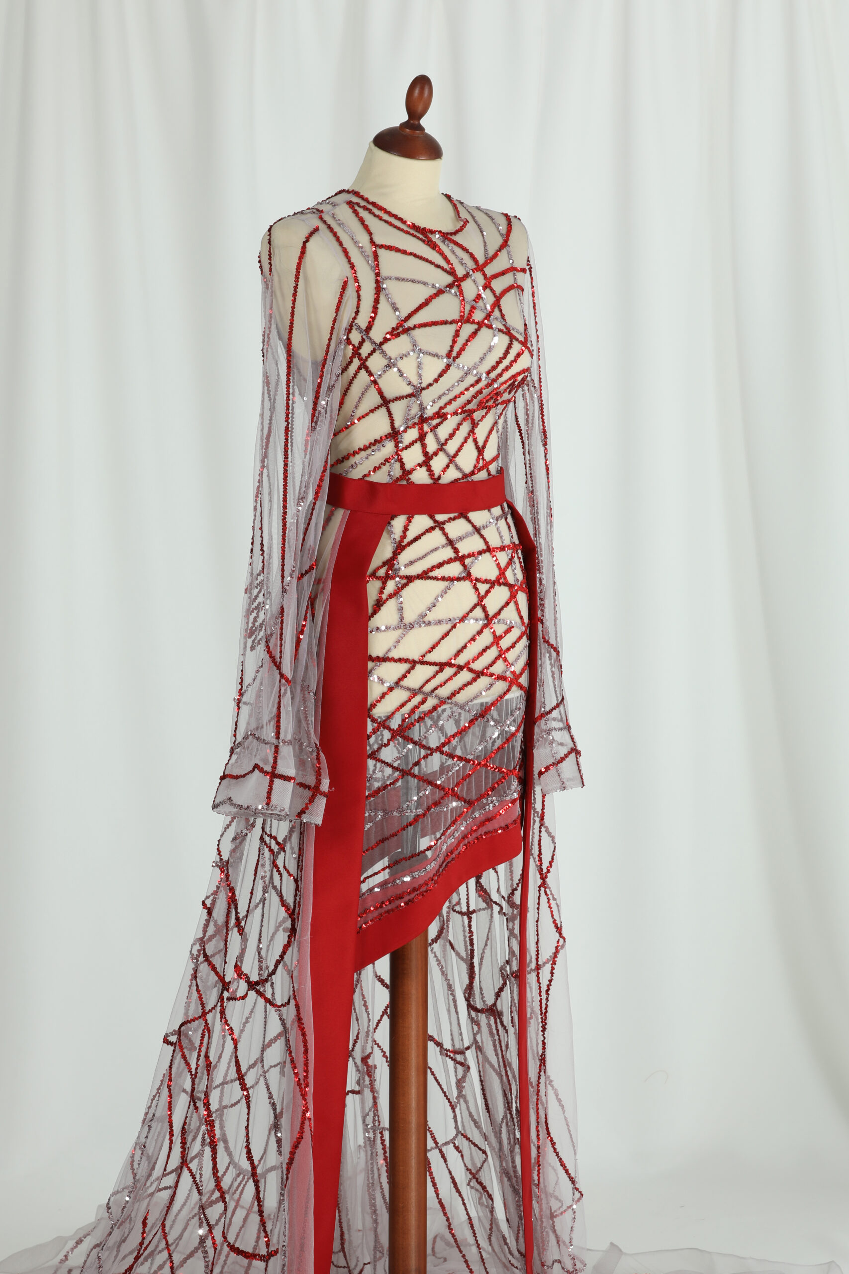 Crimson Glamour Embellished Party Dress - Image 8
