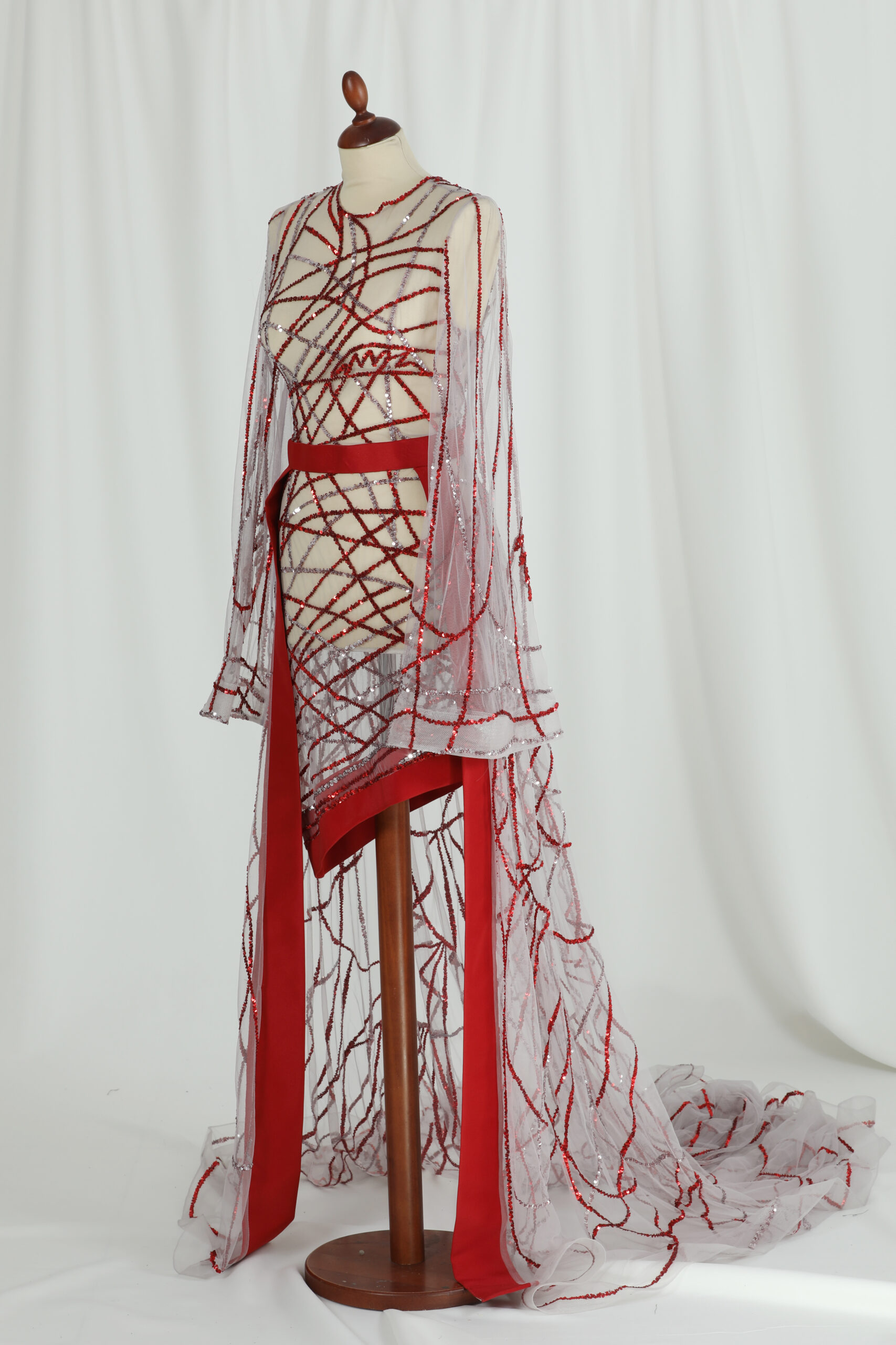 Crimson Glamour Embellished Party Dress - Image 7