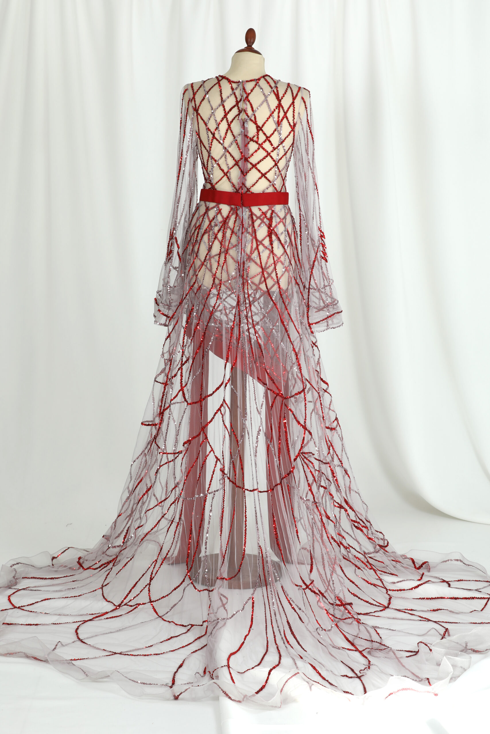 Crimson Glamour Embellished Party Dress - Image 6