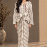 Elegant Beige Striped Maxi Dress