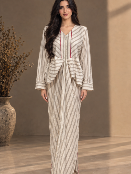 Elegant Beige Striped Maxi Dress