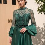 Emerald Green Embellished Satin Party Dress