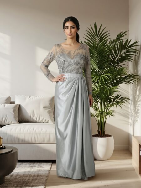 Silver Elegance Embellished Satin Party Dress
