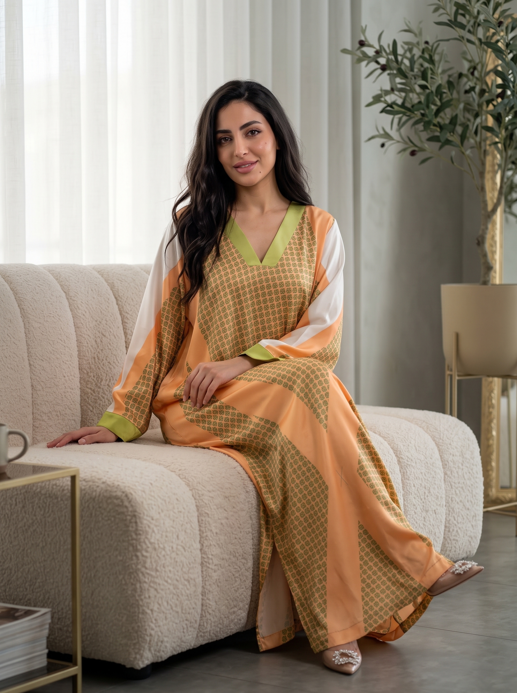 Elegant Peach & Olive Green Ethnic Wear - Image 3
