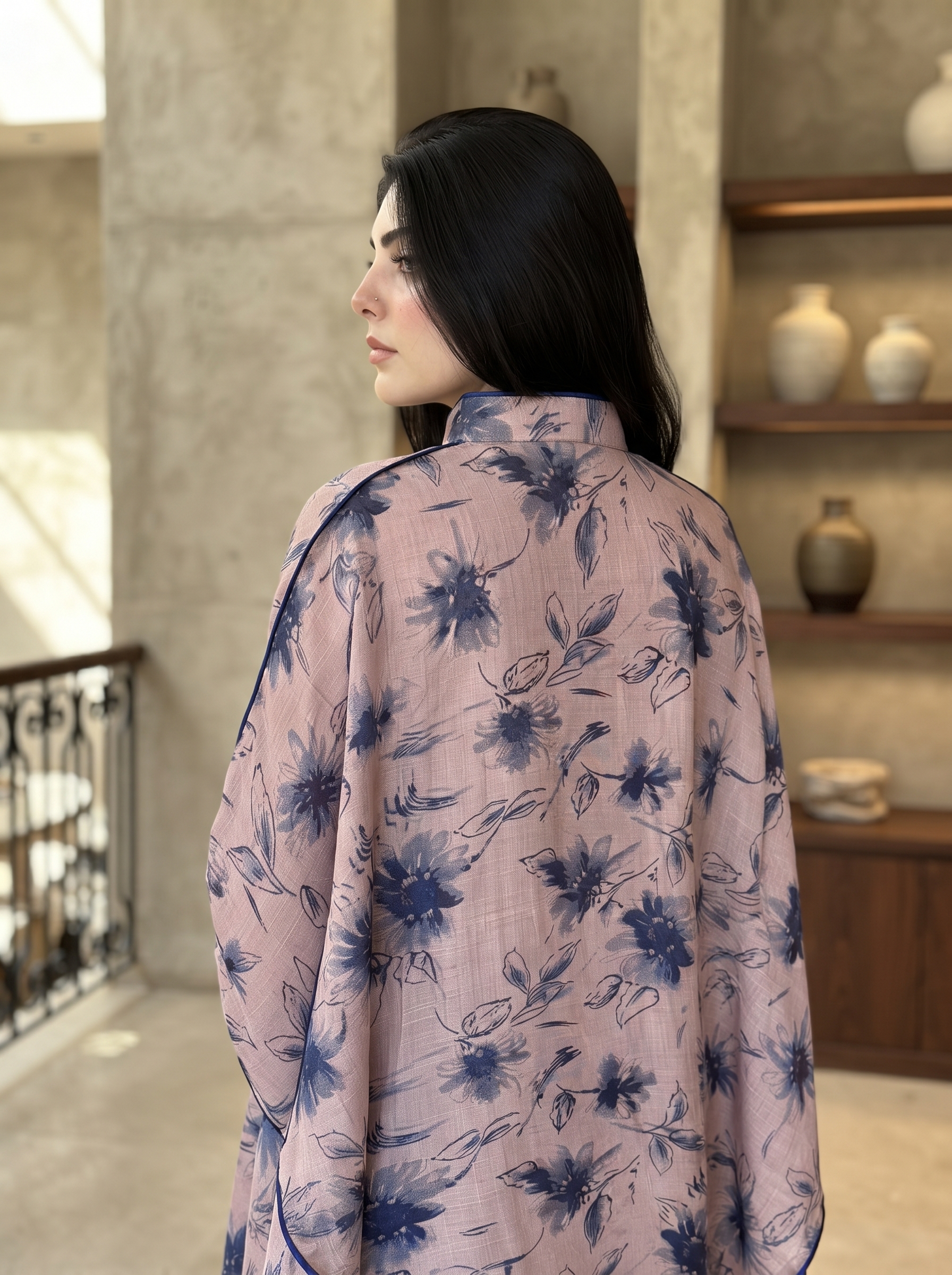 Elegant Blush Floral Kaftan - Image 3