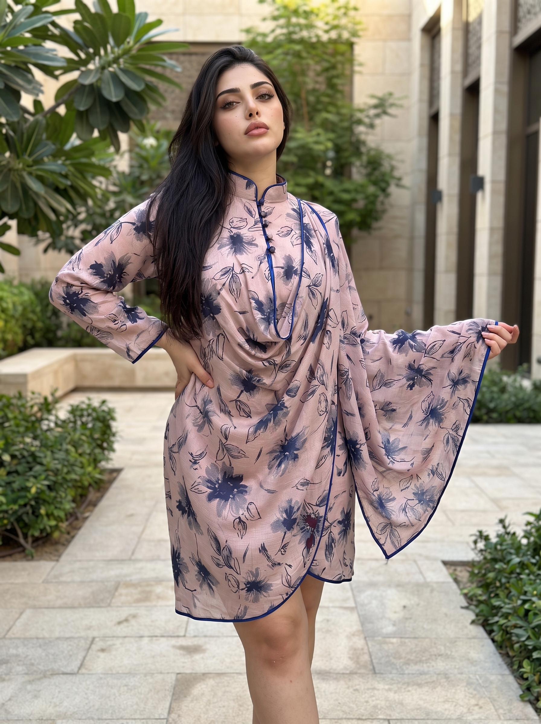 Elegant Blush Floral Kaftan