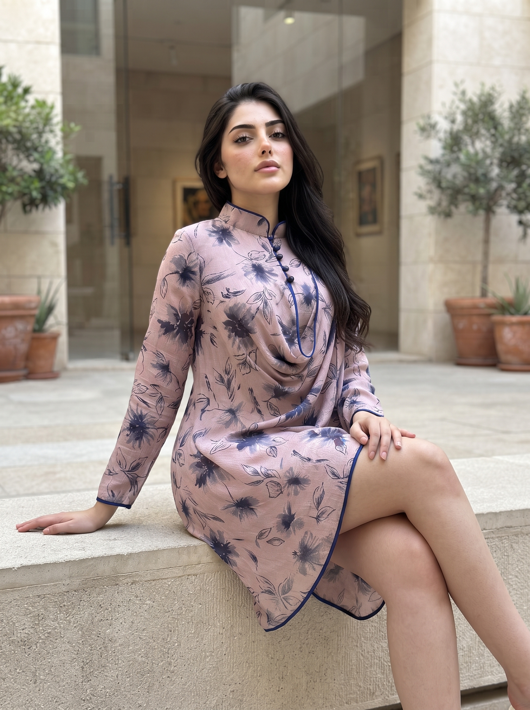 Elegant Blush Floral Kaftan - Image 4