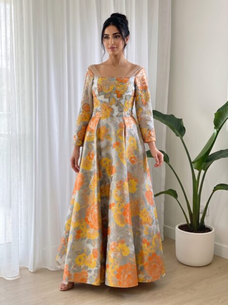 Golden Bloom Floral Gown