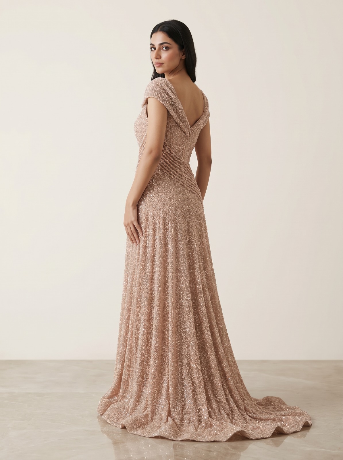 Champagne Elegance Off-Shoulder Gown - Image 2
