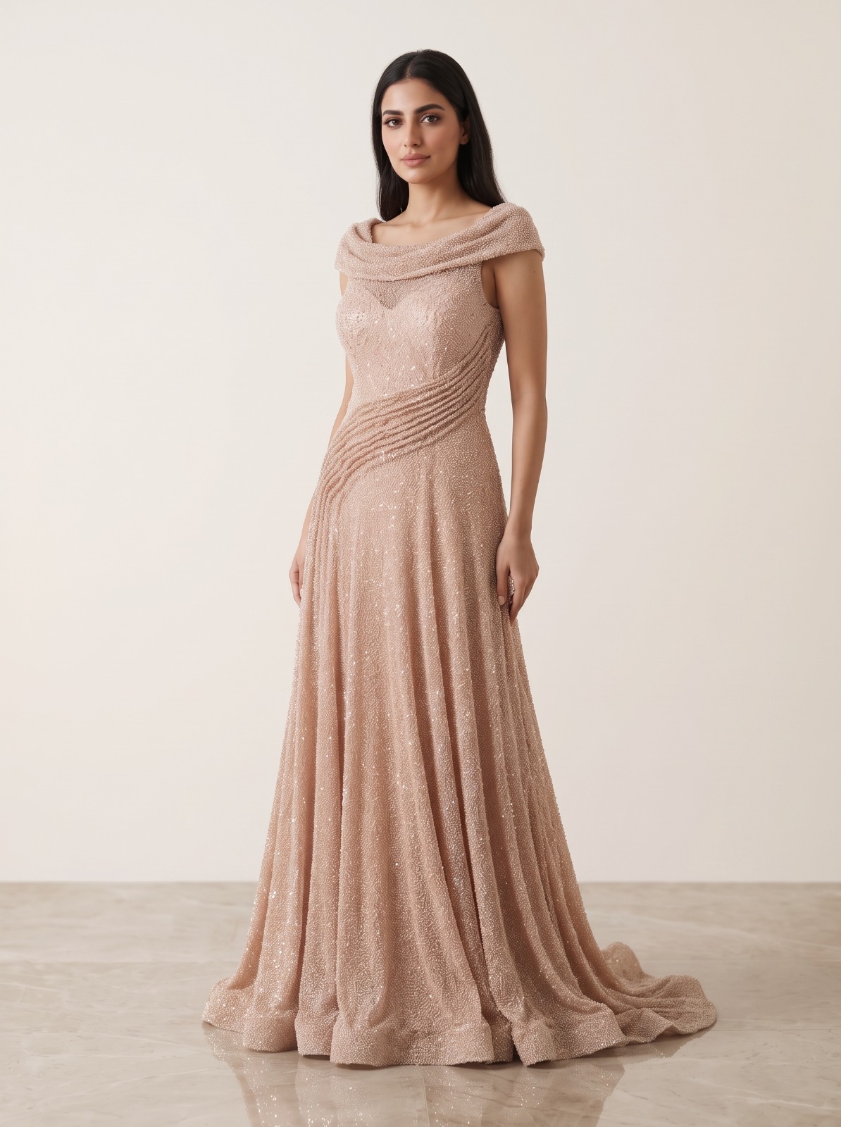Champagne Elegance Off-Shoulder Gown - Image 3