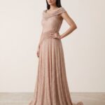 Champagne Elegance Off-Shoulder Gown
